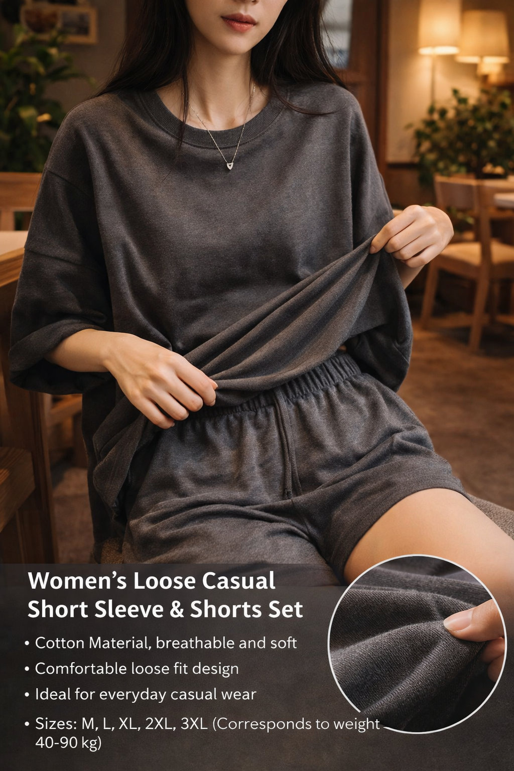 Women's Cotton Loose Casual Shorts Set