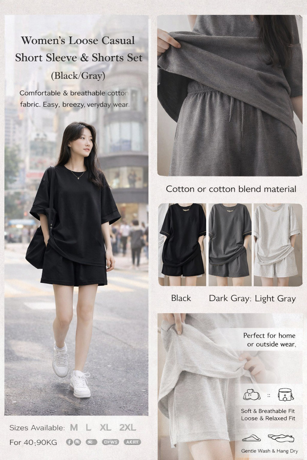 Women's Cotton Loose Casual Shorts Set