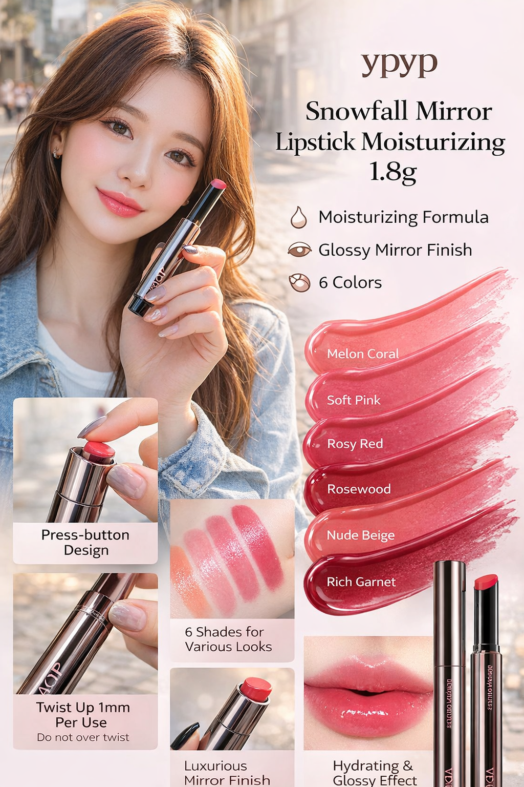 ypyp 6-Shade Glossy Lipstick