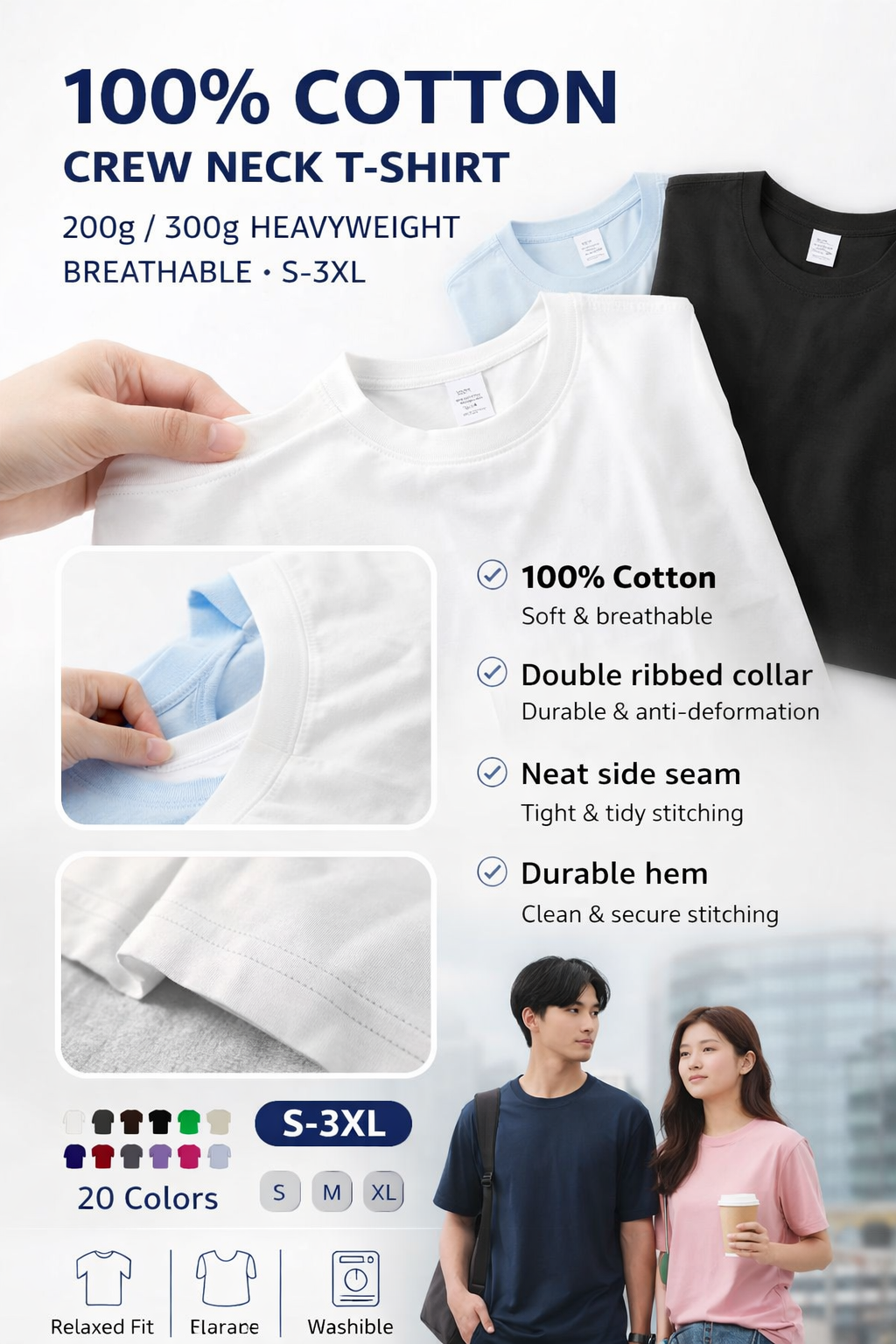 100% Cotton Crew Neck Tee