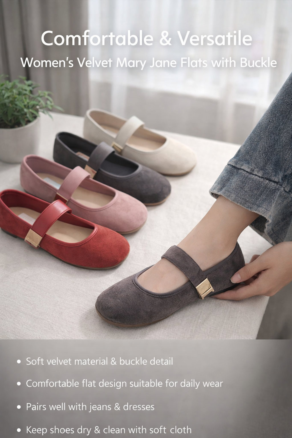 Women's Velvet Flat Mary Janes