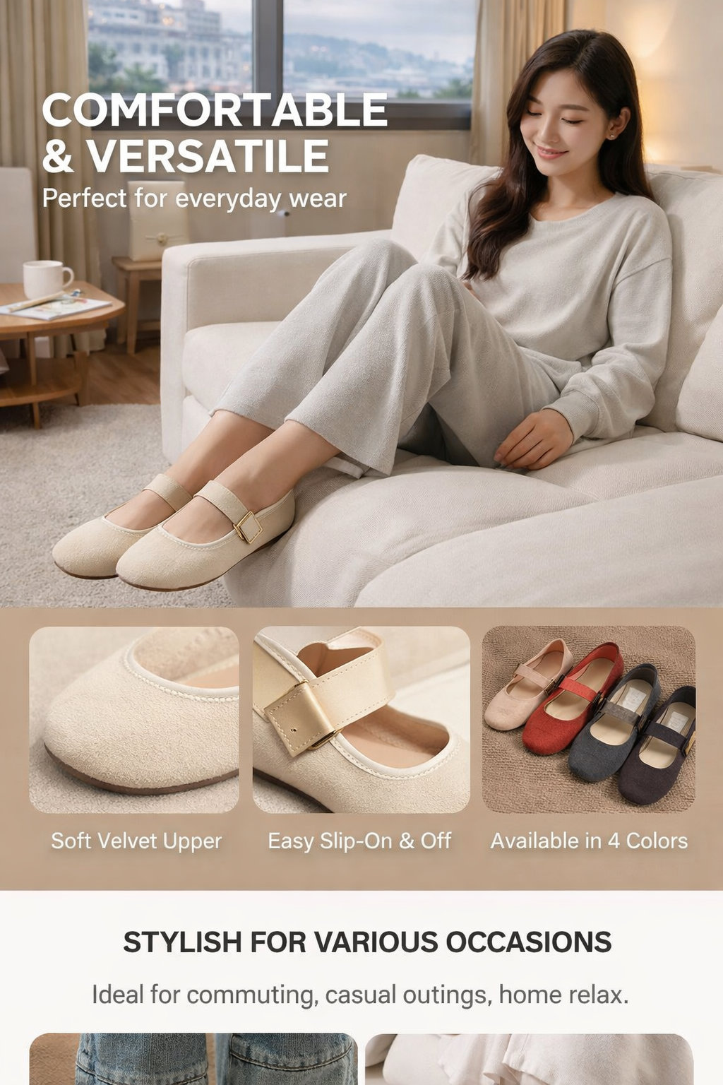 Women's Velvet Flat Mary Janes