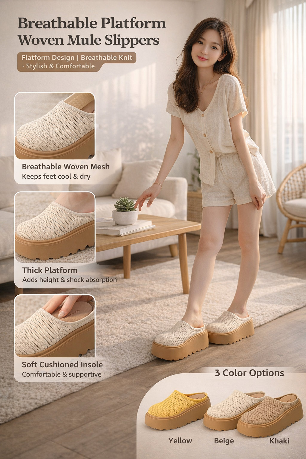 Women's Thick-soled Mesh Mule Slippers