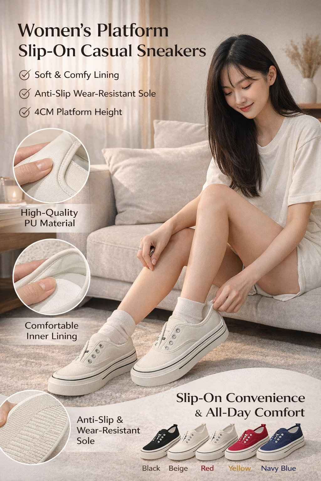 Women's 4CM Casual Slip Shoes