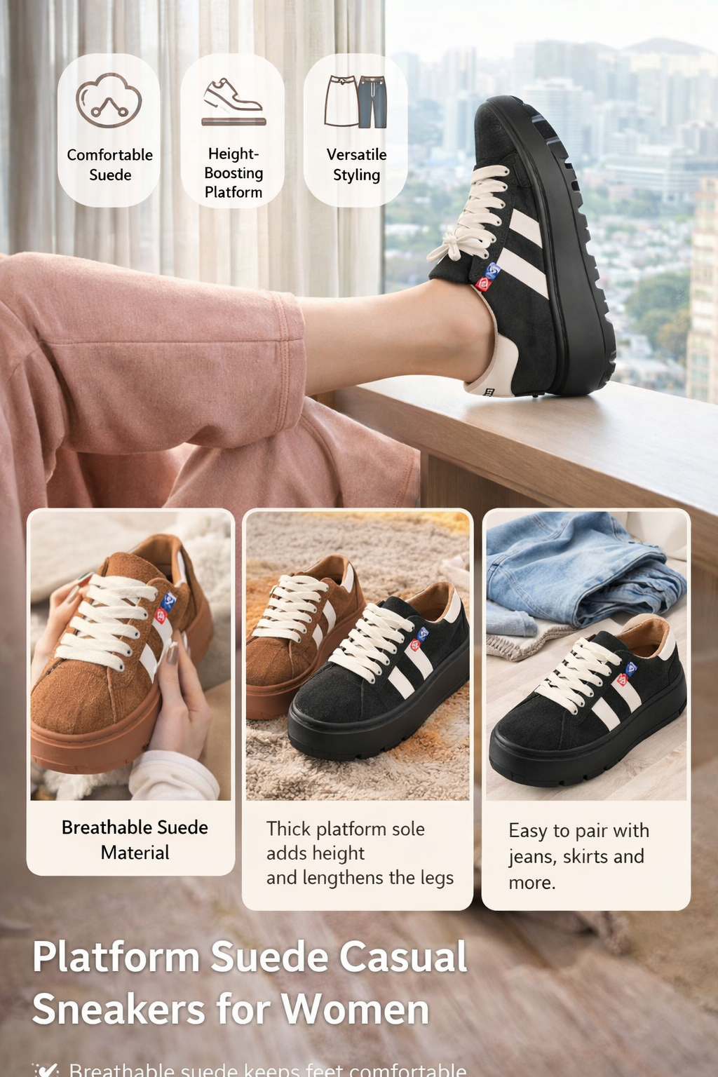 Women's Thick Suede Sneakers