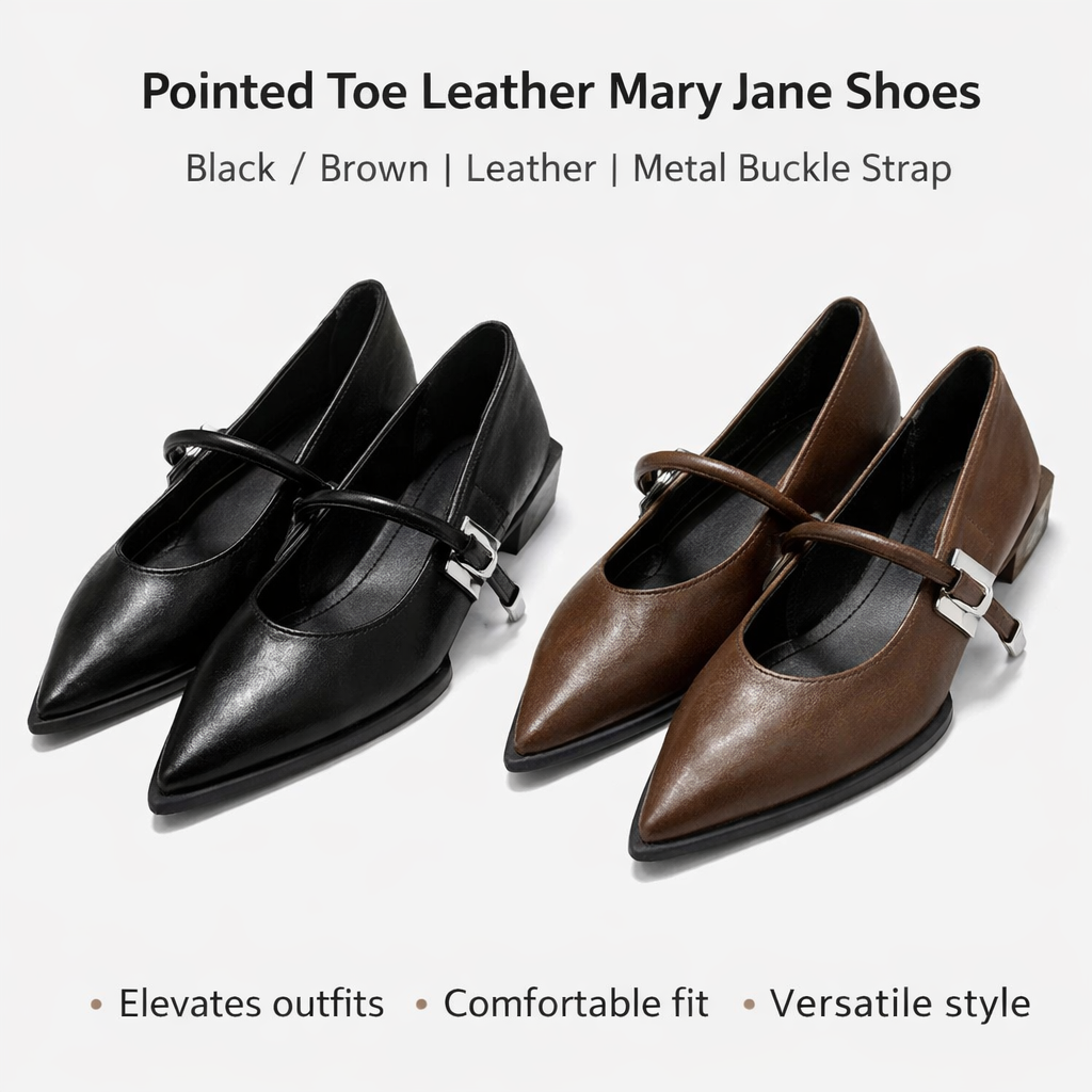 Women's Black & Brown Leather Mary Jane Single Shoes