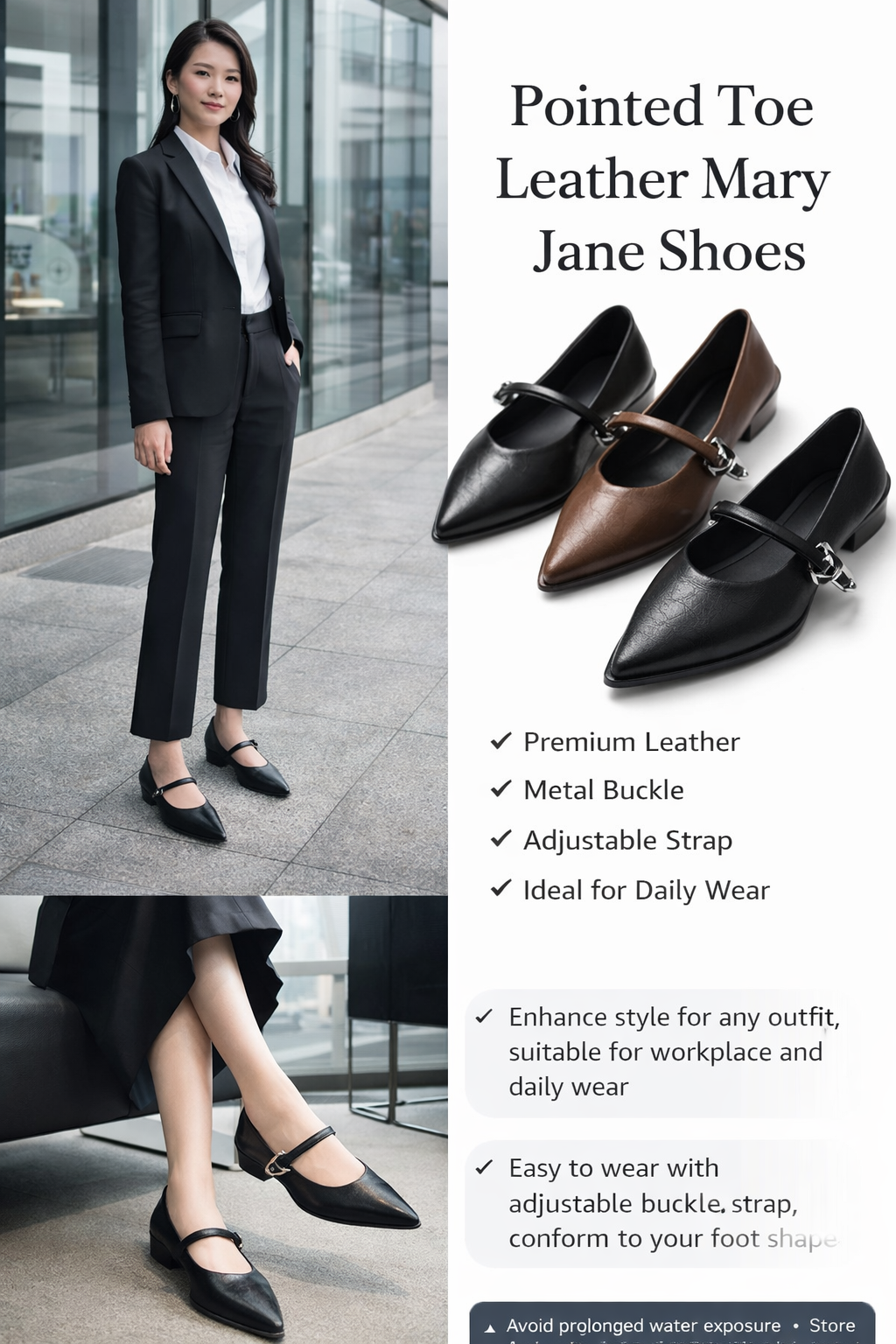 Women's Black & Brown Leather Mary Jane Single Shoes