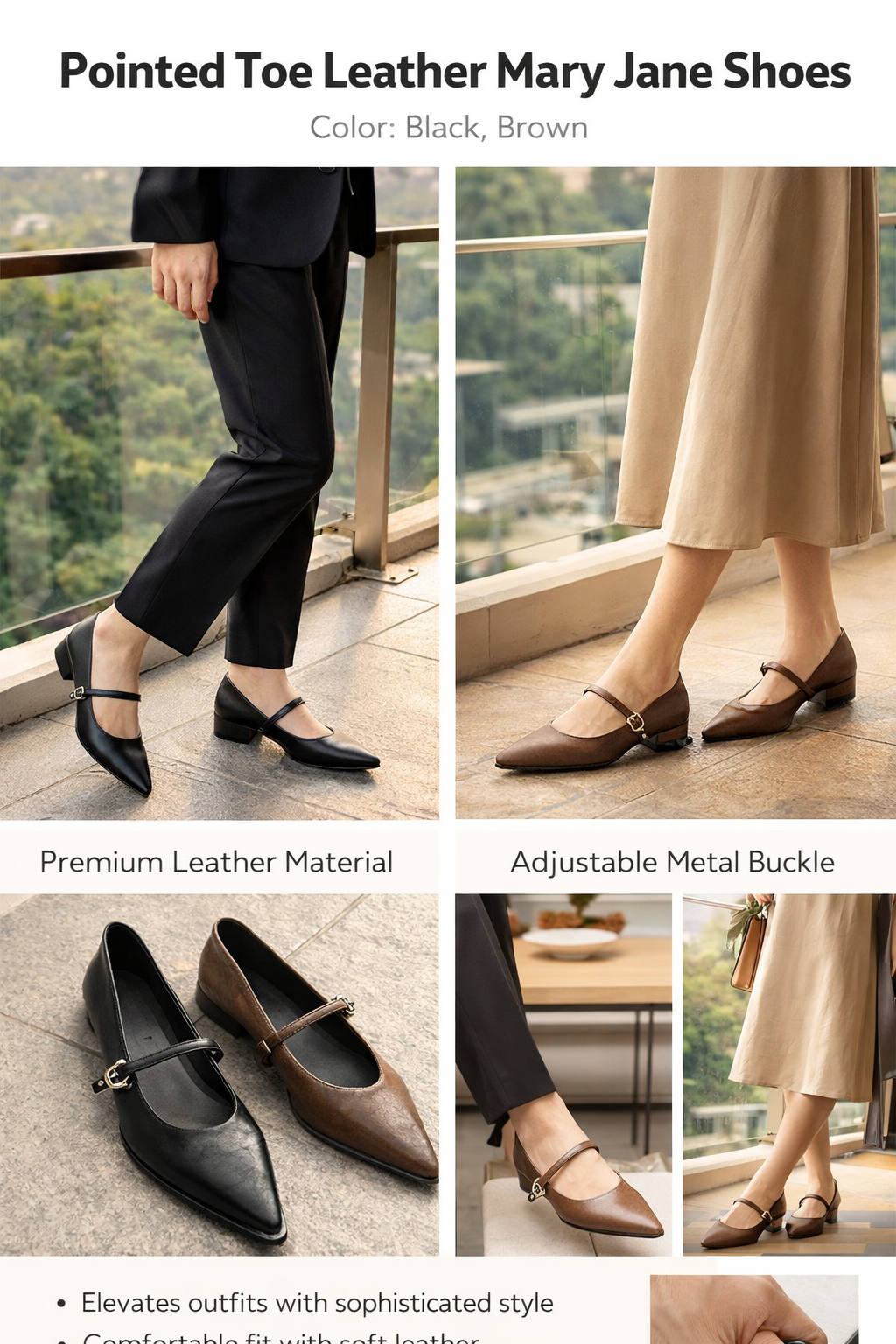 Women's Black & Brown Leather Mary Jane Single Shoes