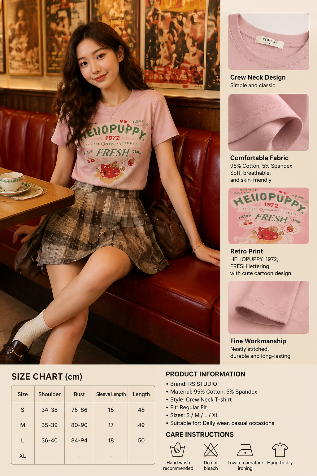 RS STUDIO Women's Vintage Casual Short Sleeve Tee