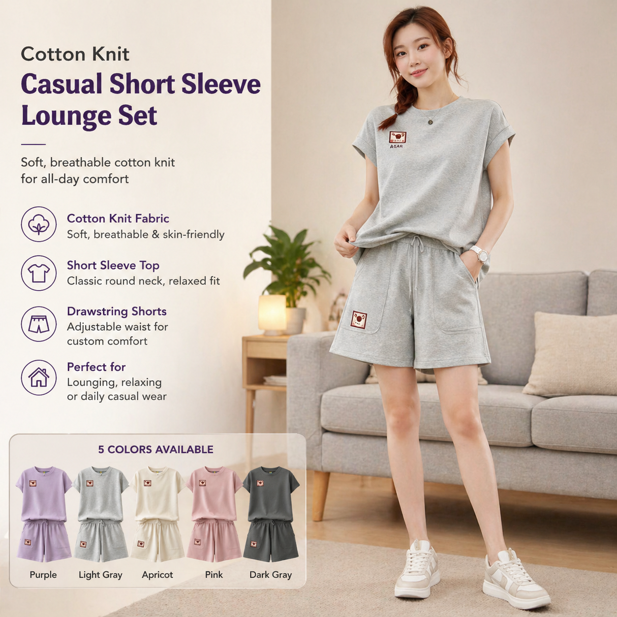 Women's Loose Slim Korean Embroidered Two - piece Sport Set