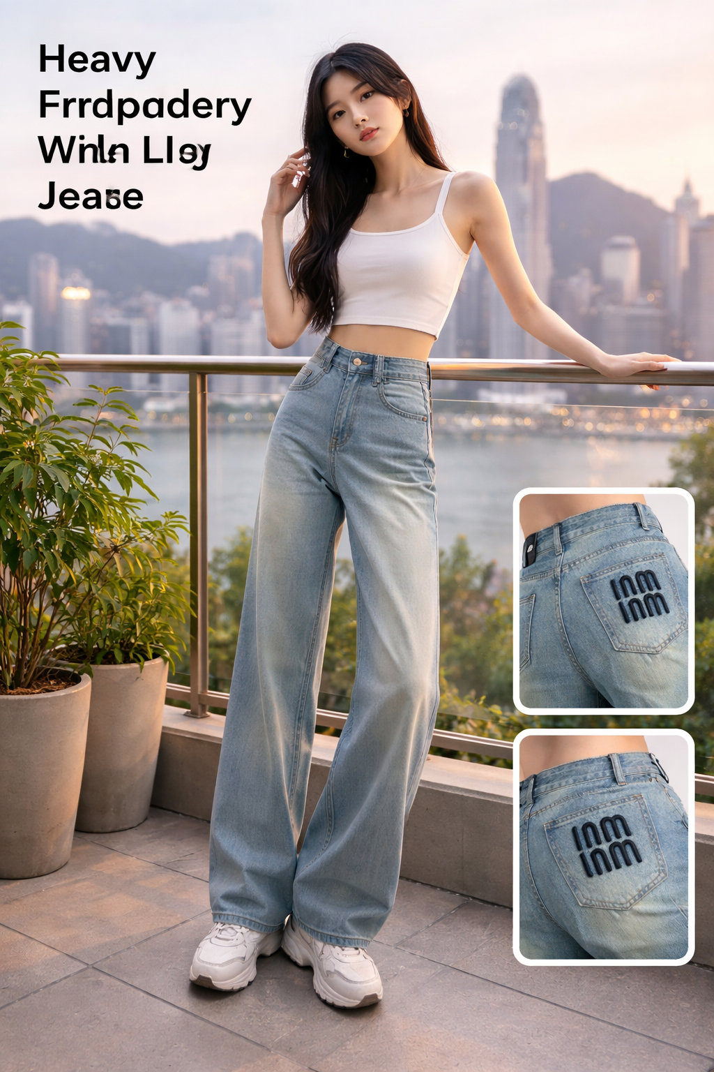 Embroidered High Waist Wide Leg Jeans for Women