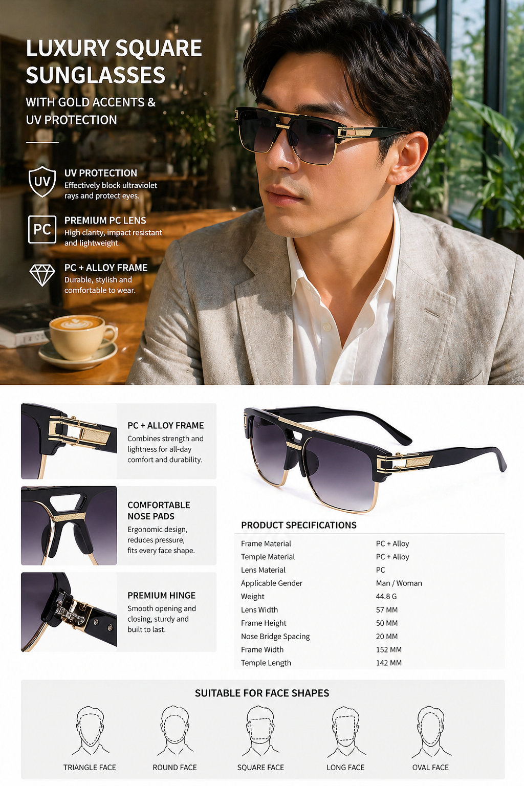 Unisex PC Alloy UV Sunglasses