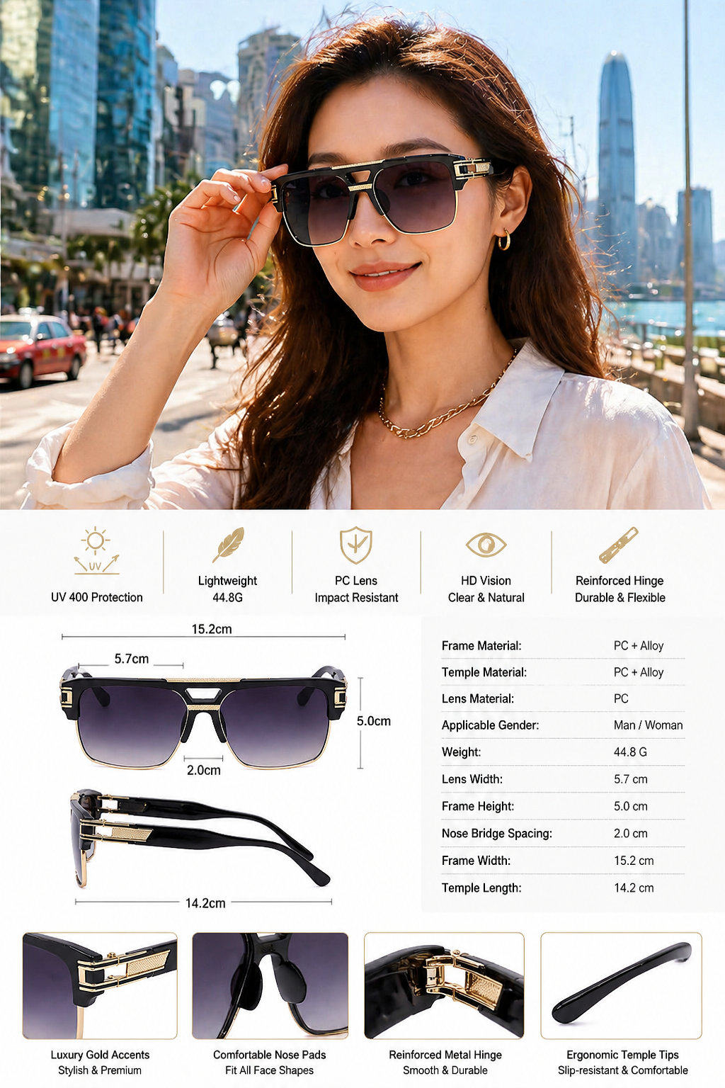 Unisex PC Alloy UV Sunglasses