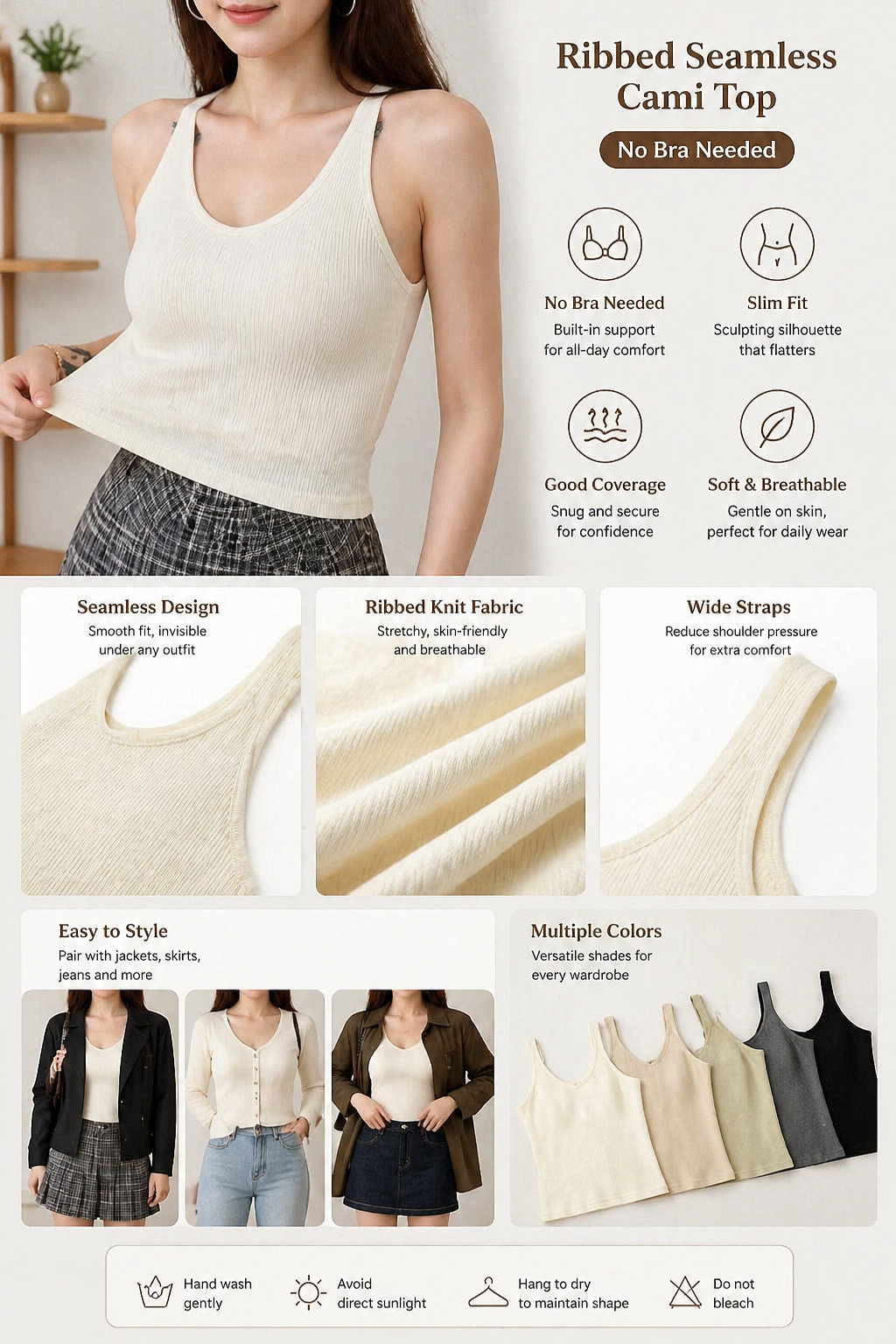 Knitted Built-in Bra Cami Top