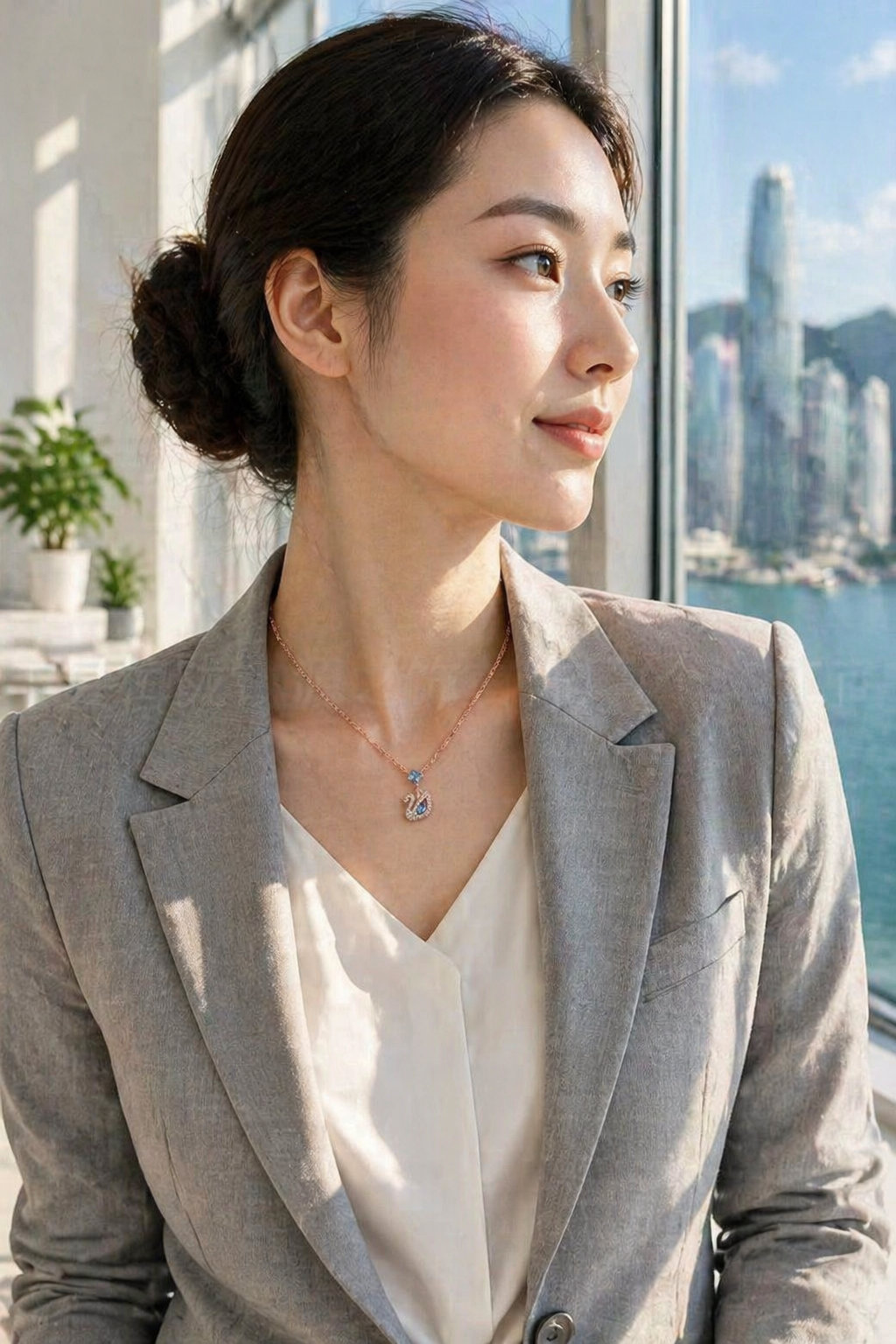 Swan & Round Pendant Necklaces