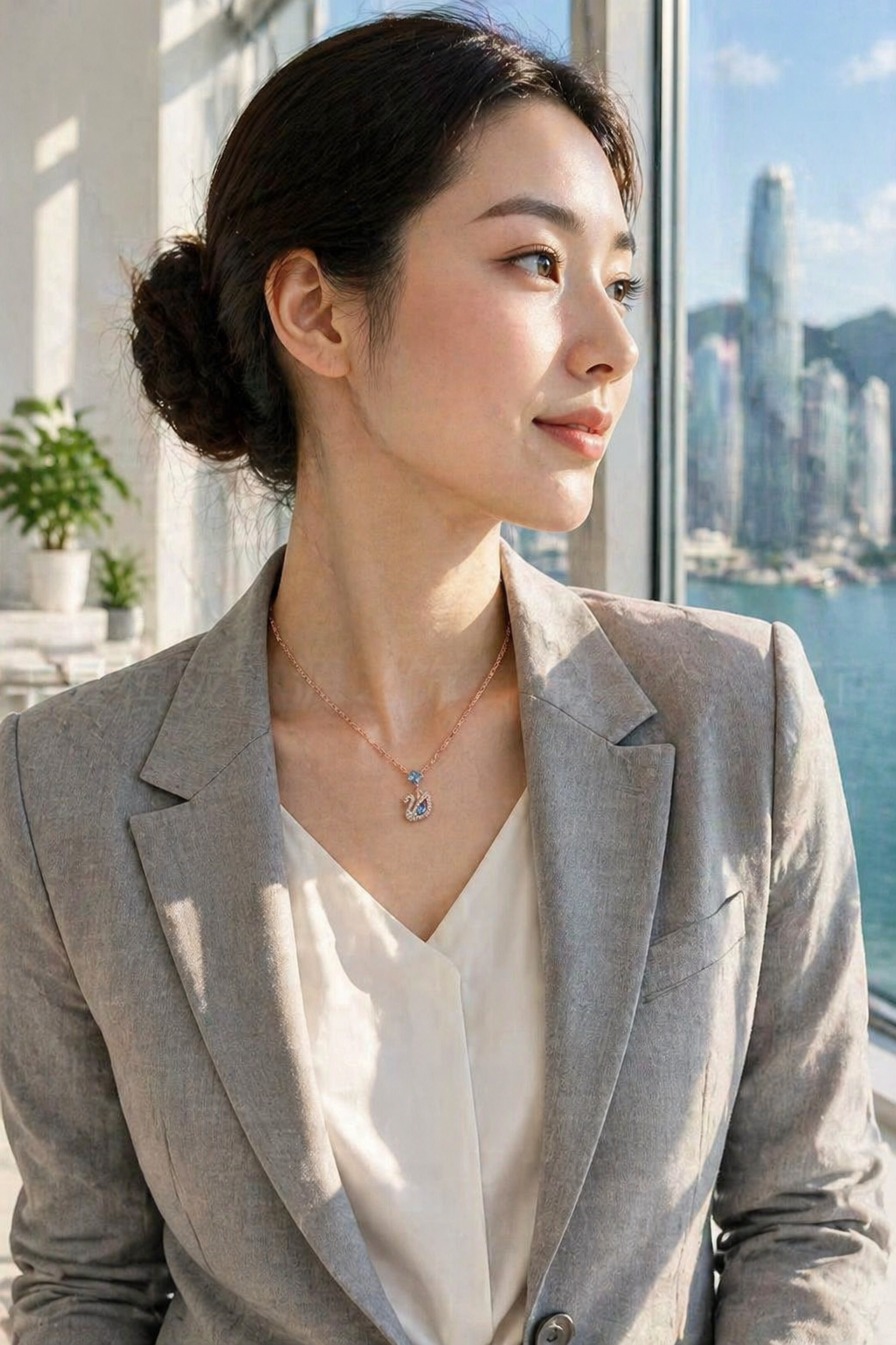 Swan & Round Pendant Necklaces