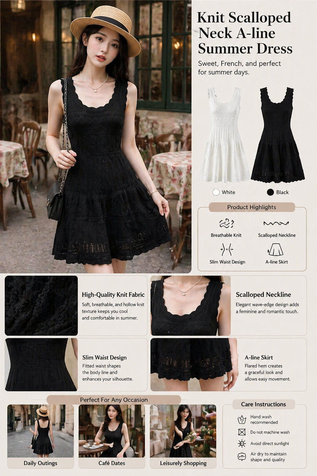 Summer French A-line Knit Dress