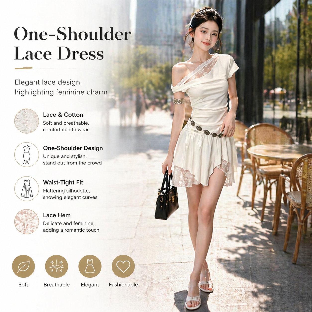 White One-shoulder Lace Dress