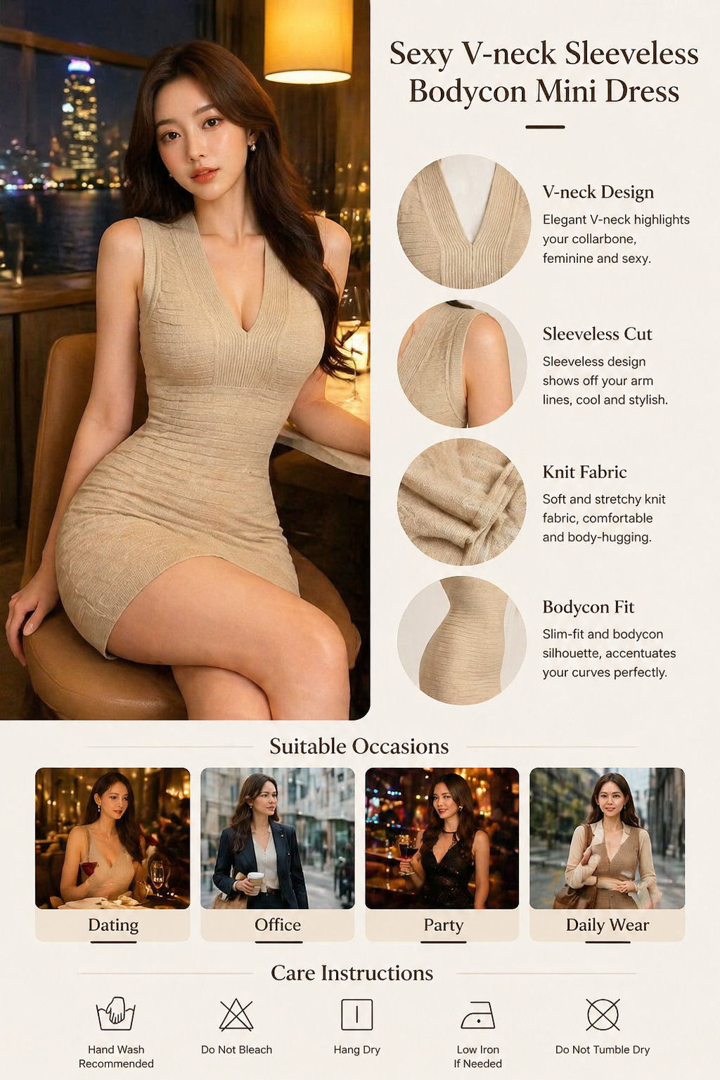 Sleeveless Vneck Knitted Dress