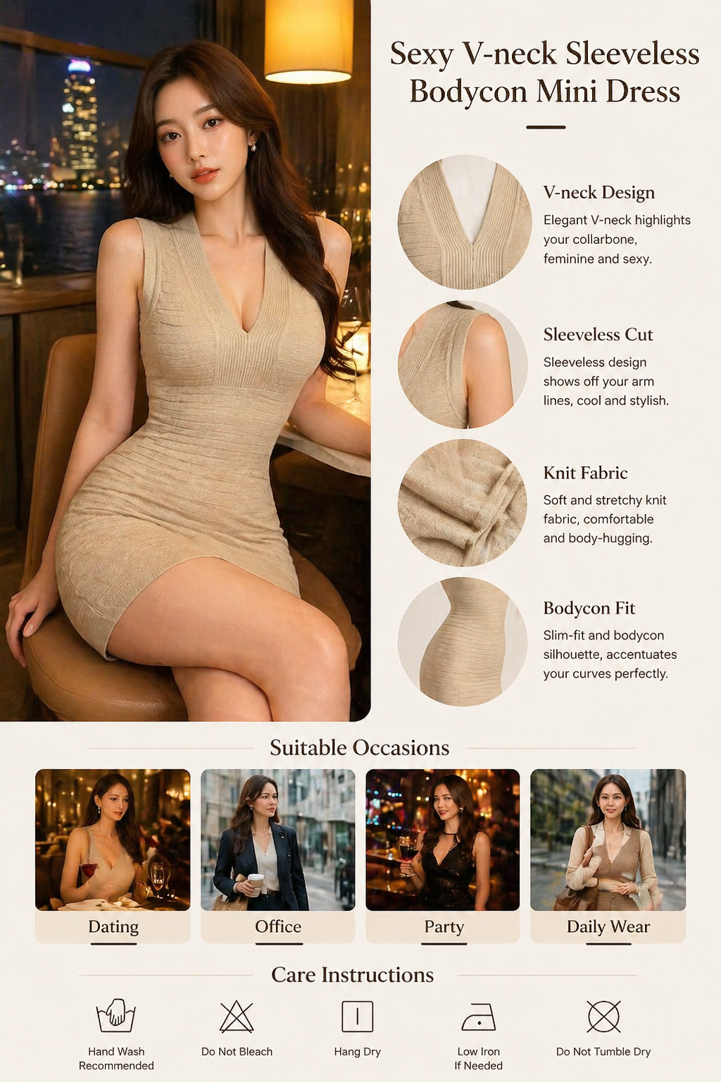 Sleeveless Vneck Knitted Dress
