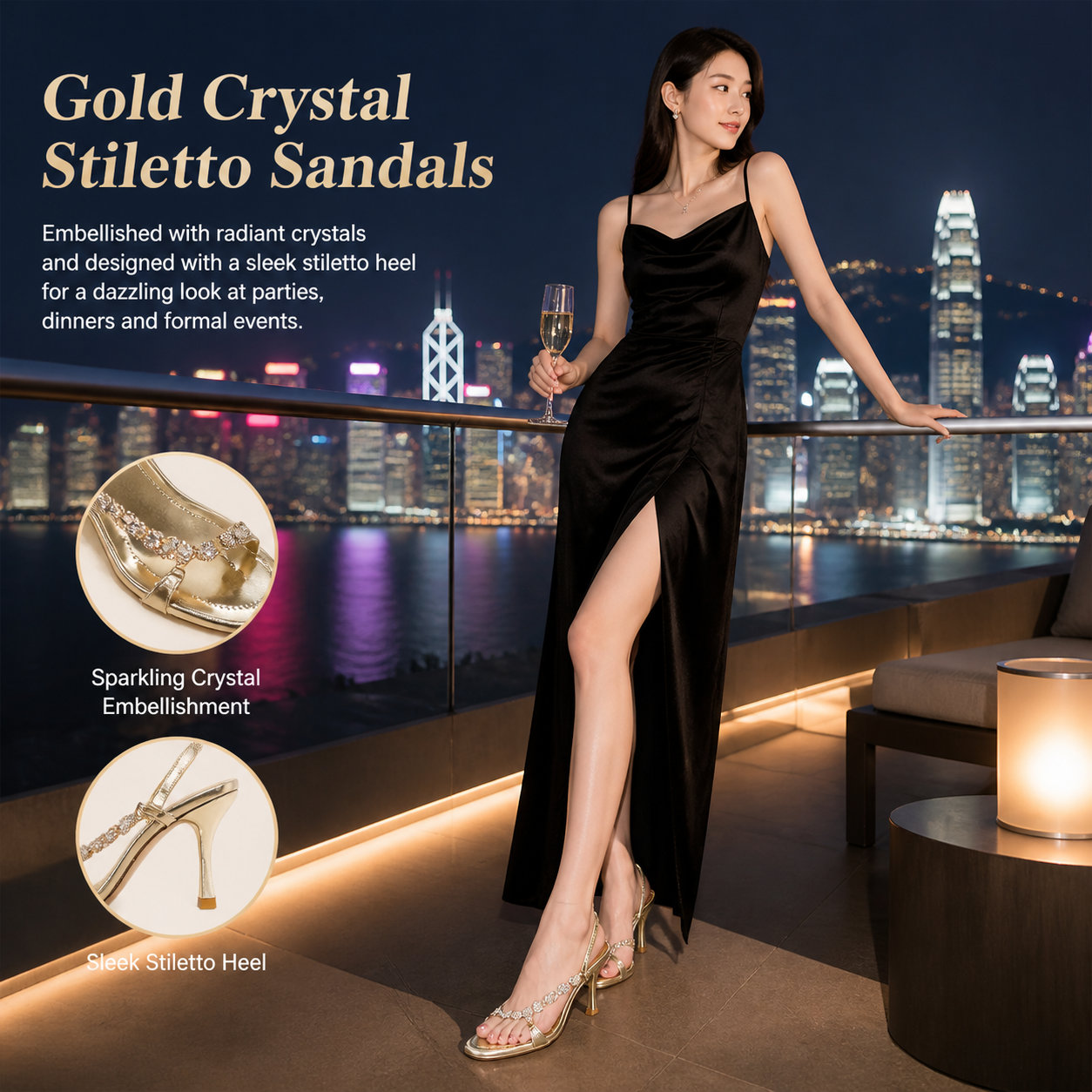 Gold Stiletto Crystal Sandals