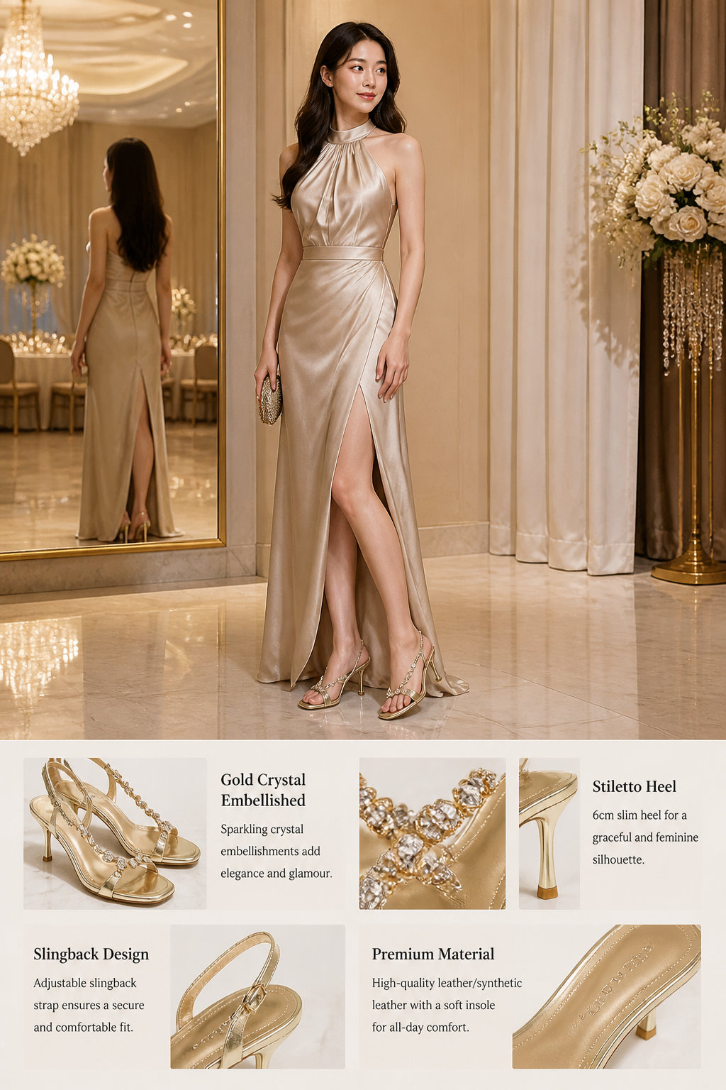 Gold Stiletto Crystal Sandals