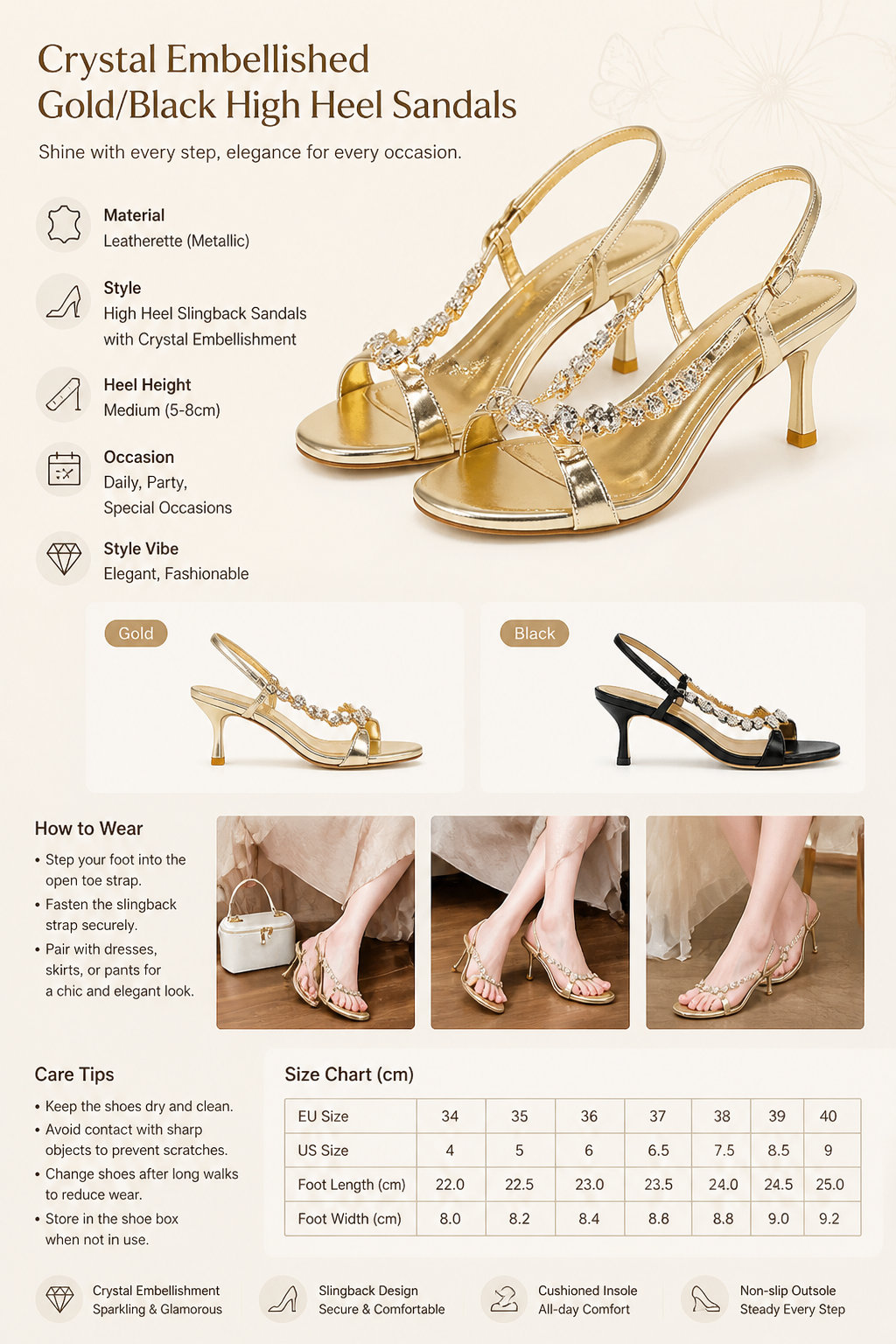 Gold Stiletto Crystal Sandals