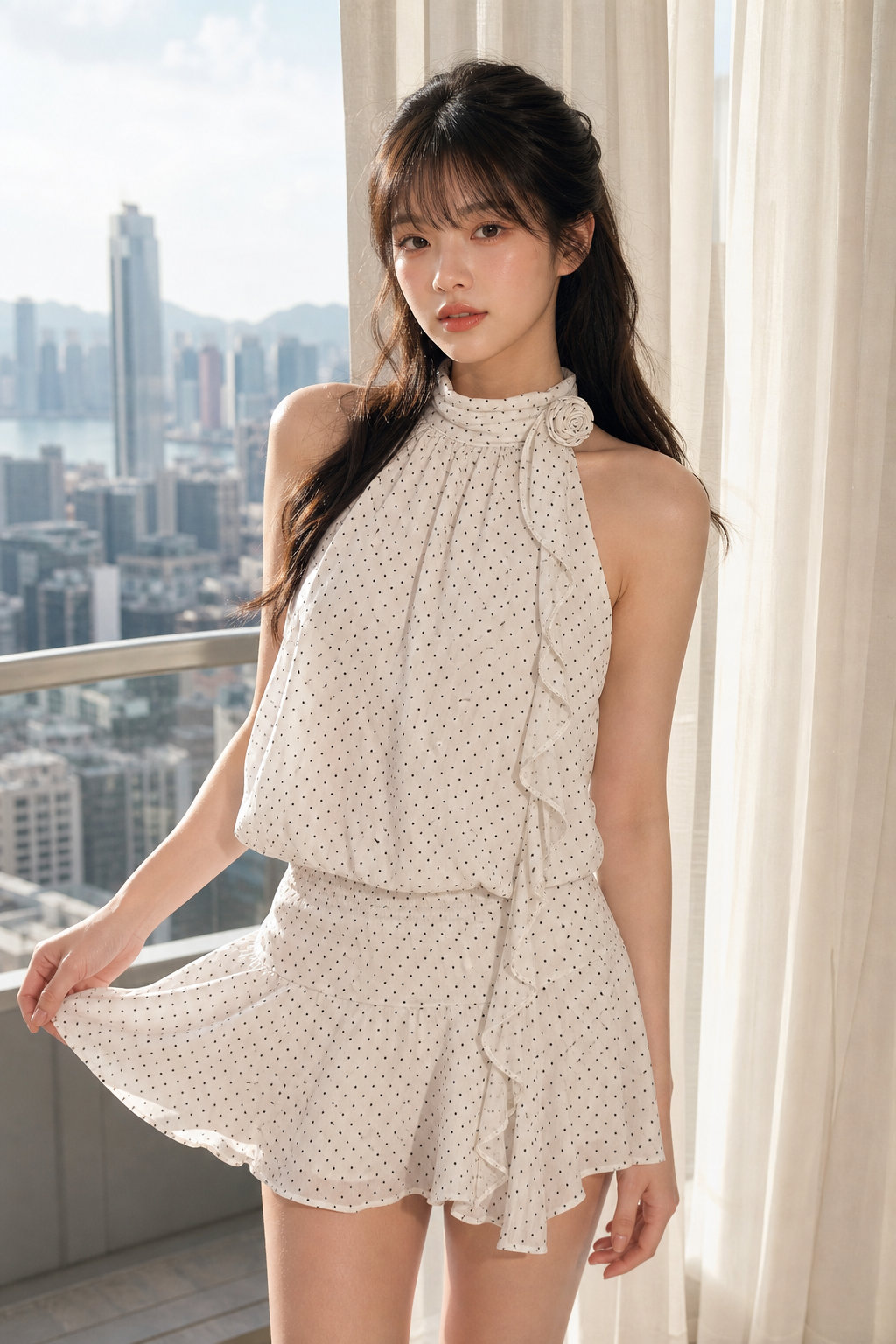 White Polka Dot Halter Top Set