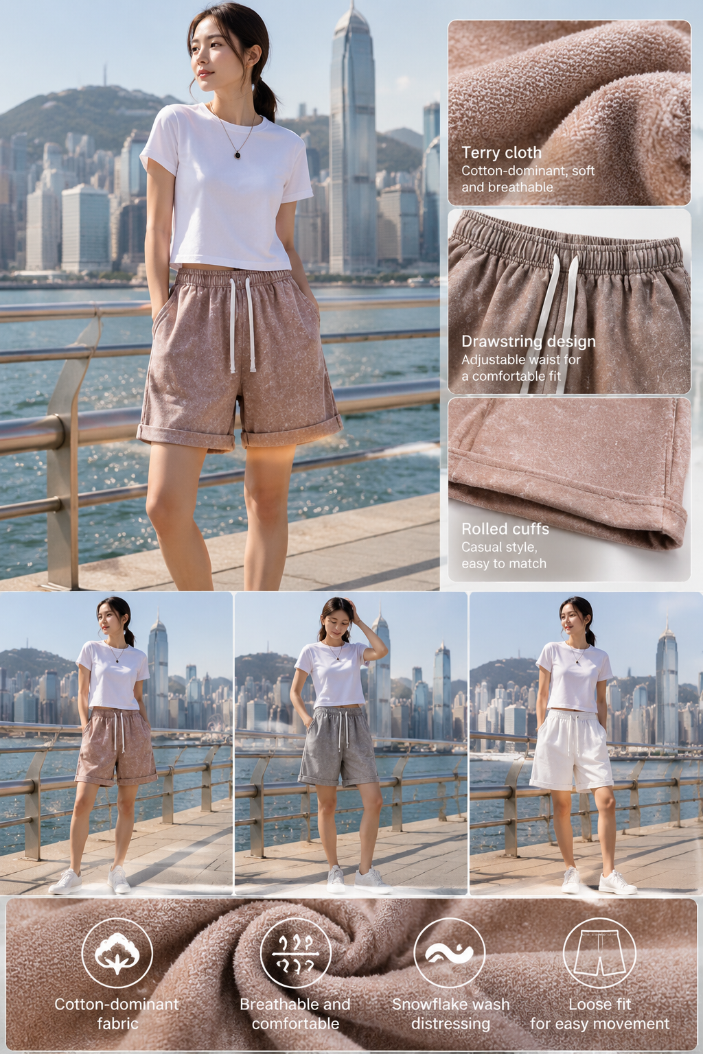 Vintage Washed 300g Cotton Fleece Shorts