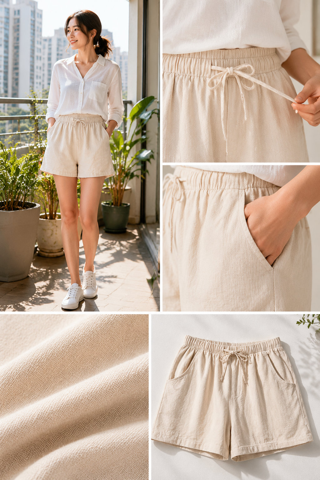 High Waist Linen Shorts