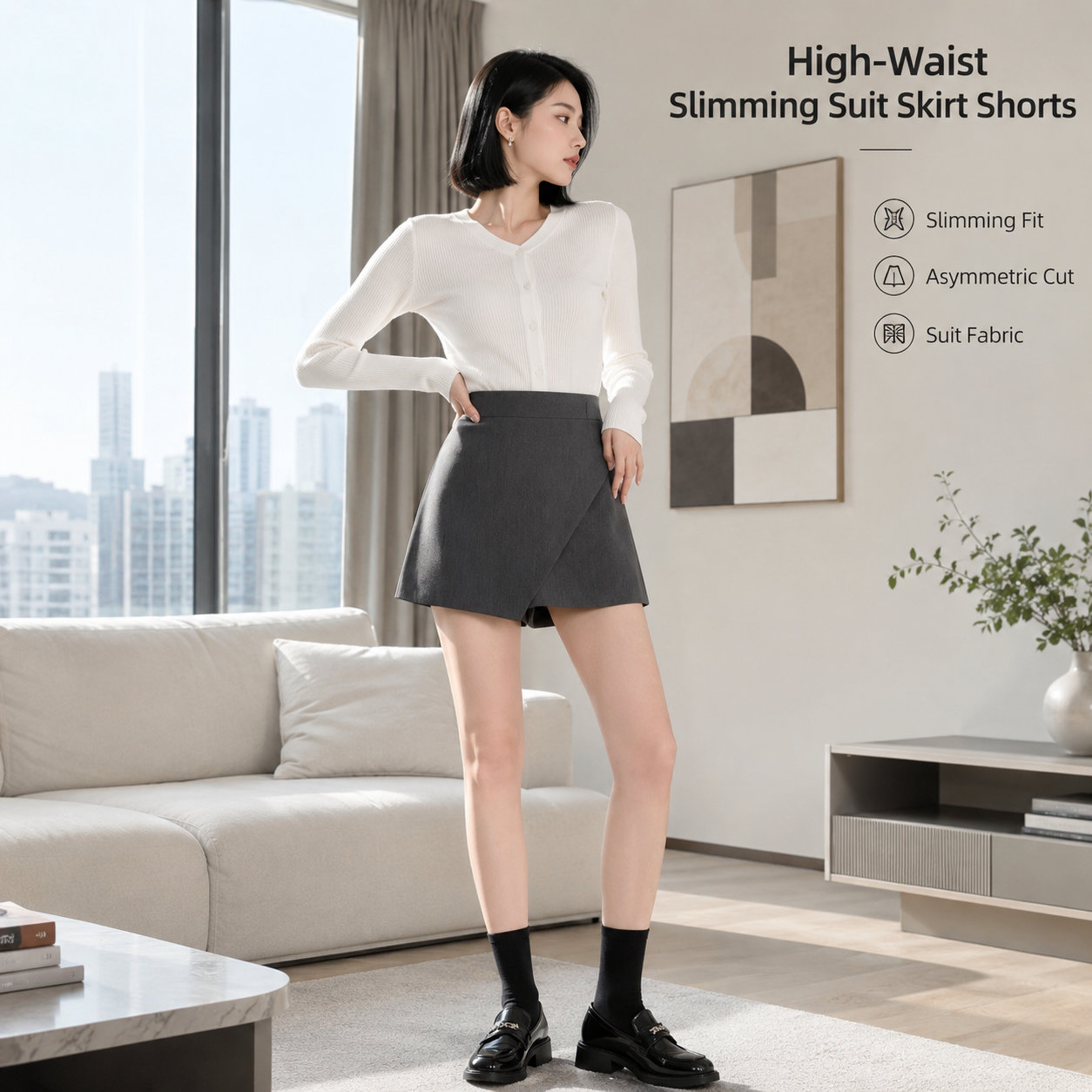 Fall Slimming Black Shorts Skirt with Academic Style