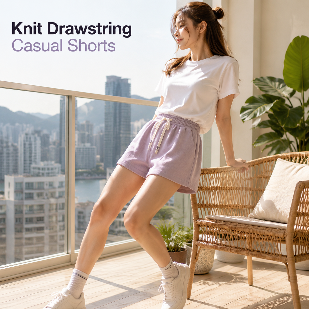 Pink Women's Summer Casual Loose High-Waisted A-Line Shorts
