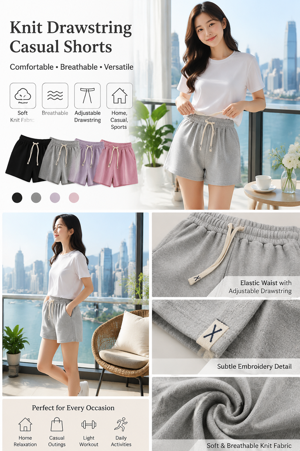 Pink Women's Summer Casual Loose High-Waisted A-Line Shorts
