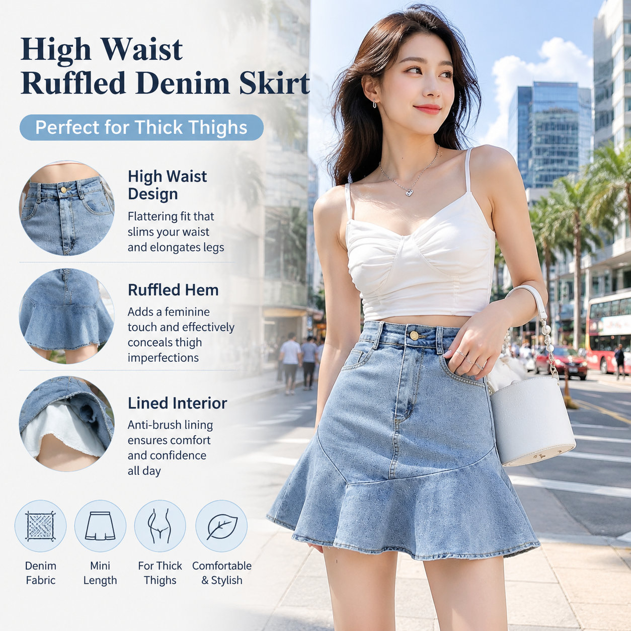 High Waist Ruffled Denim Skirt