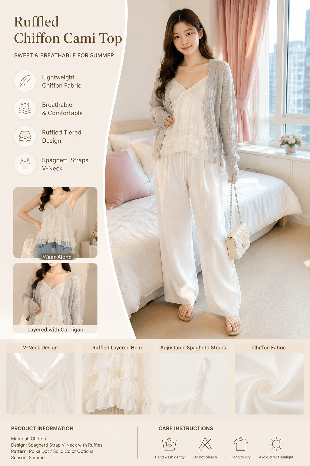 Summer Chiffon V-Neck Cami Top