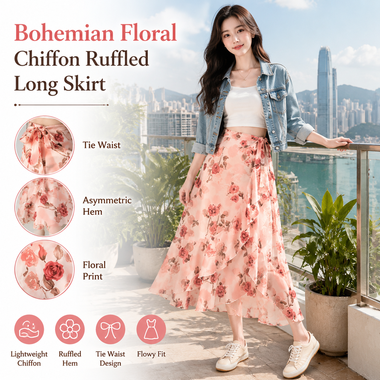 Floral Chiffon Skirt for Women