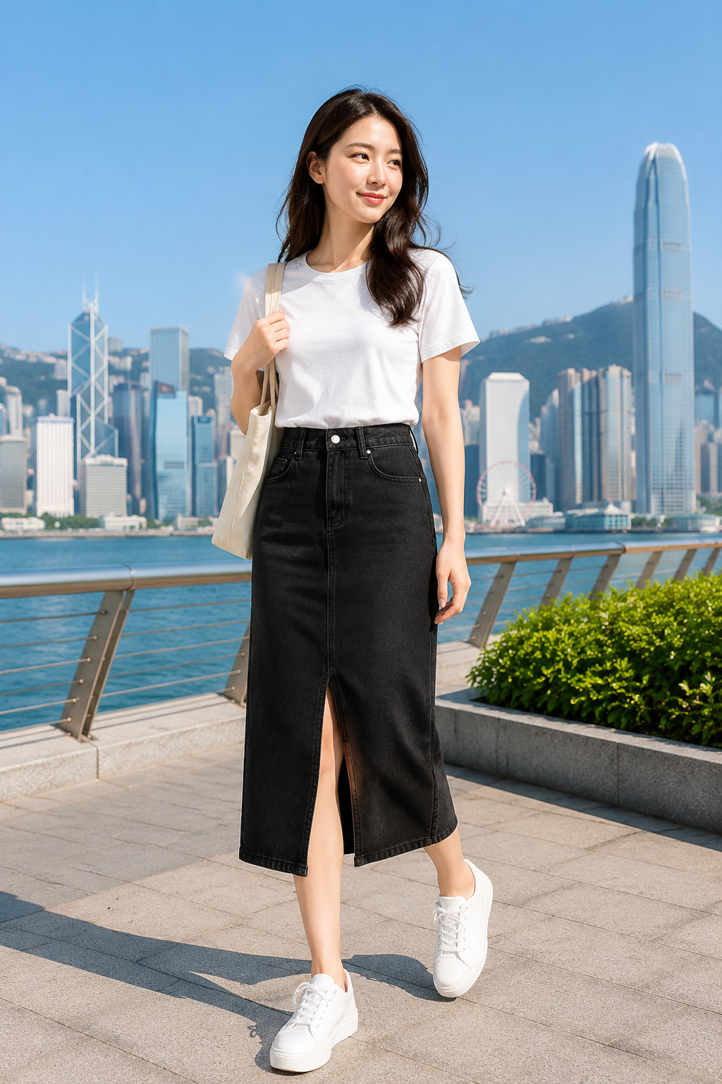 Women's Denim Midi Front Slit Skirt