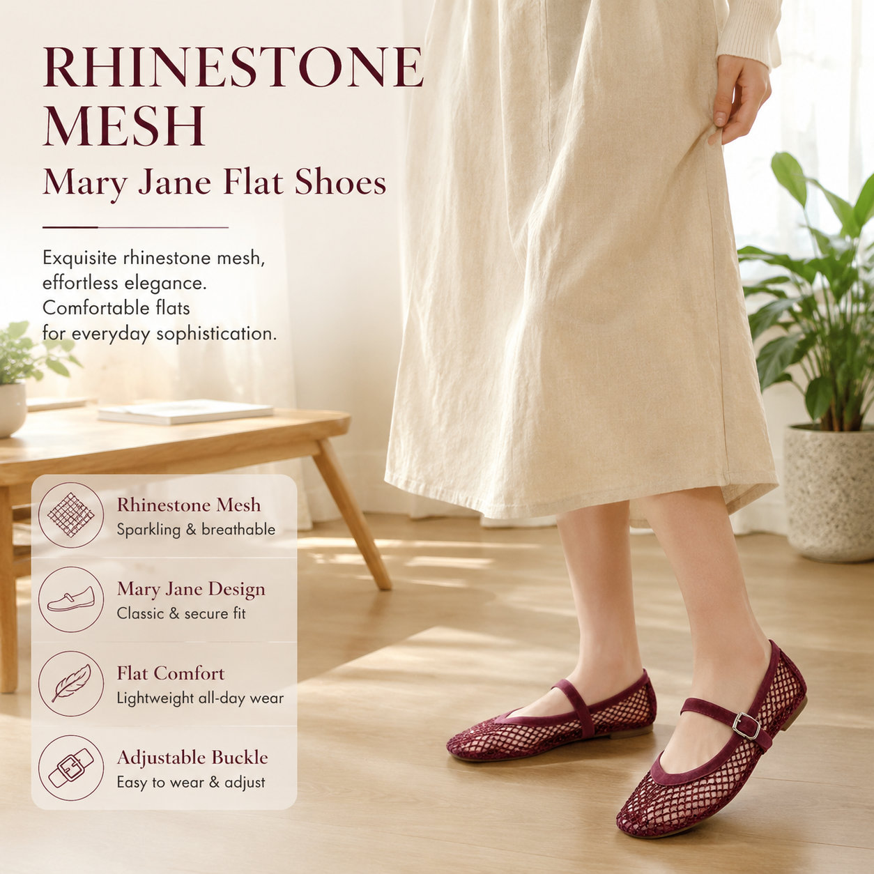 Mesh Suede Mary Jane Flats