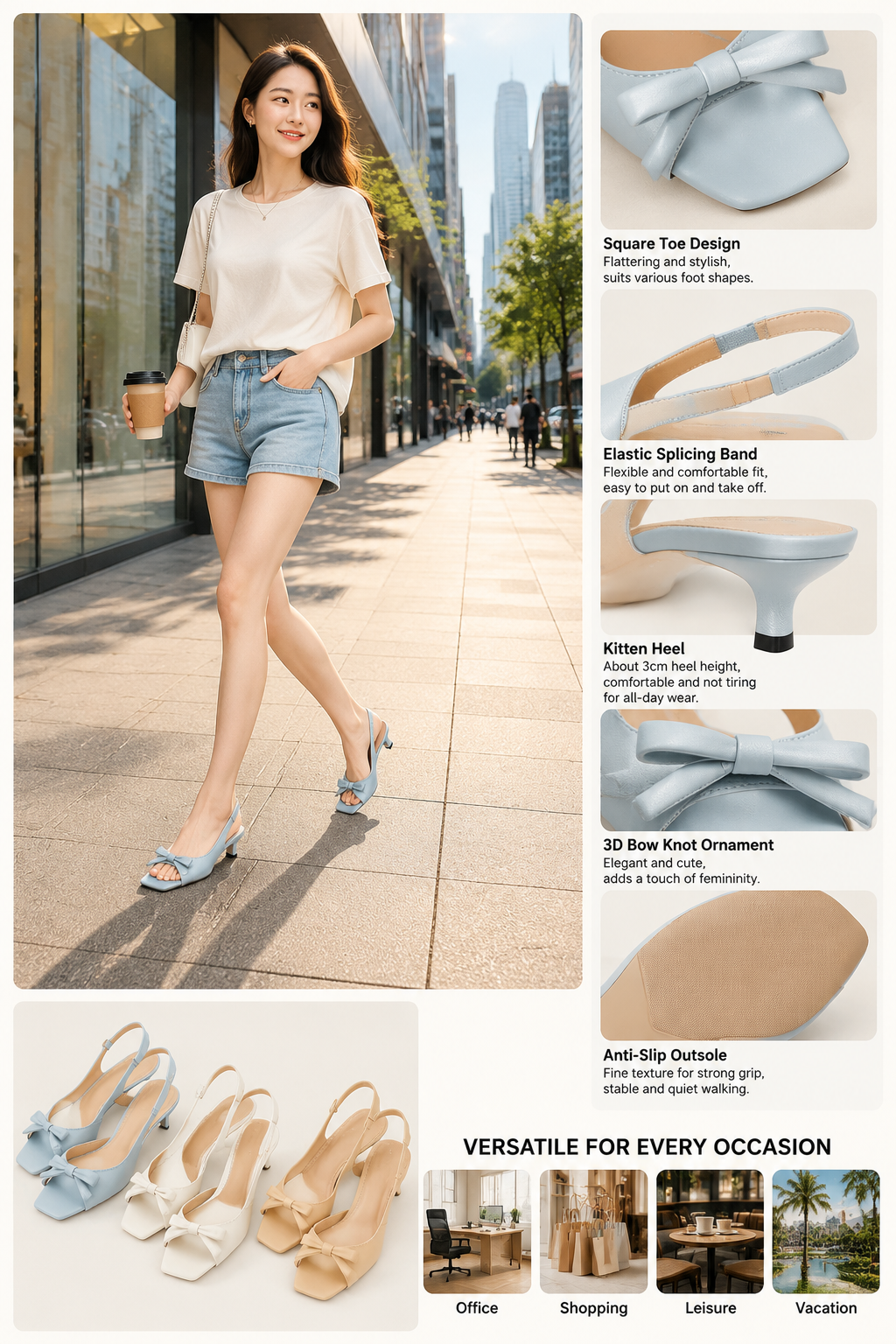 Women's Bow Kitten Heel Sandals