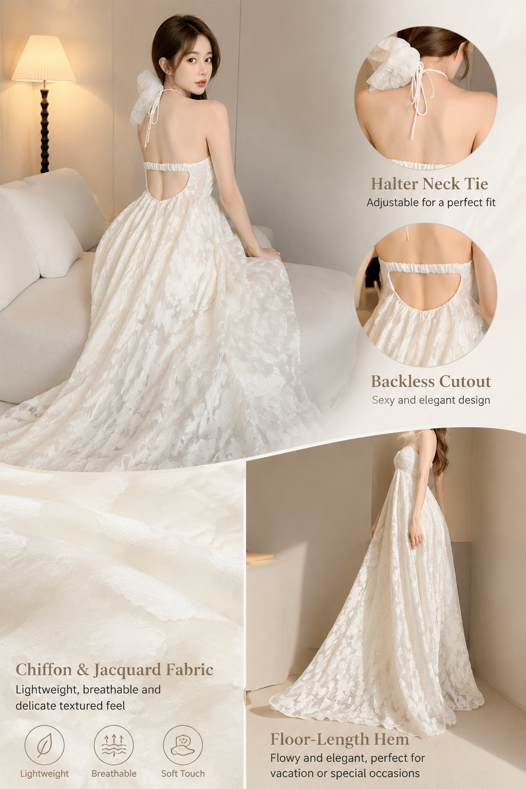 Chiffon Backless Halter Dress