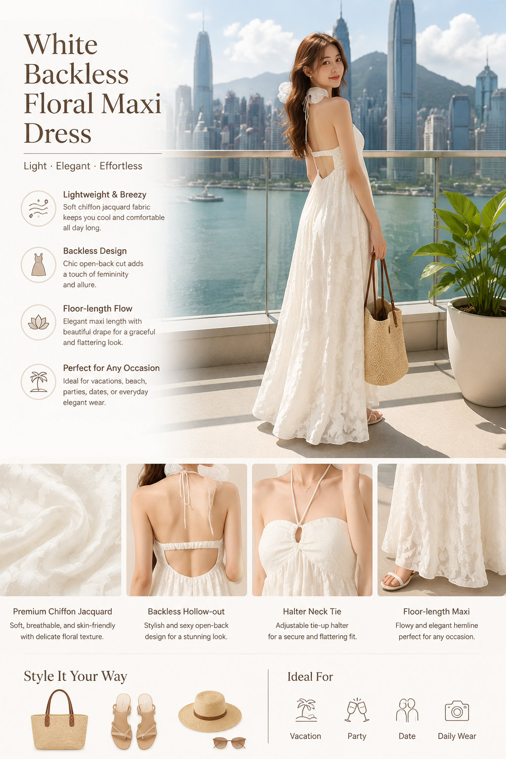 Chiffon Backless Halter Dress