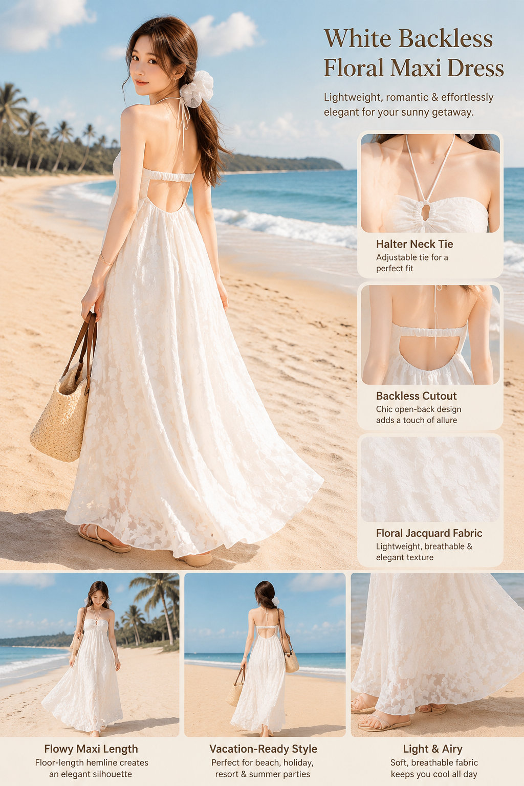 Chiffon Backless Halter Dress