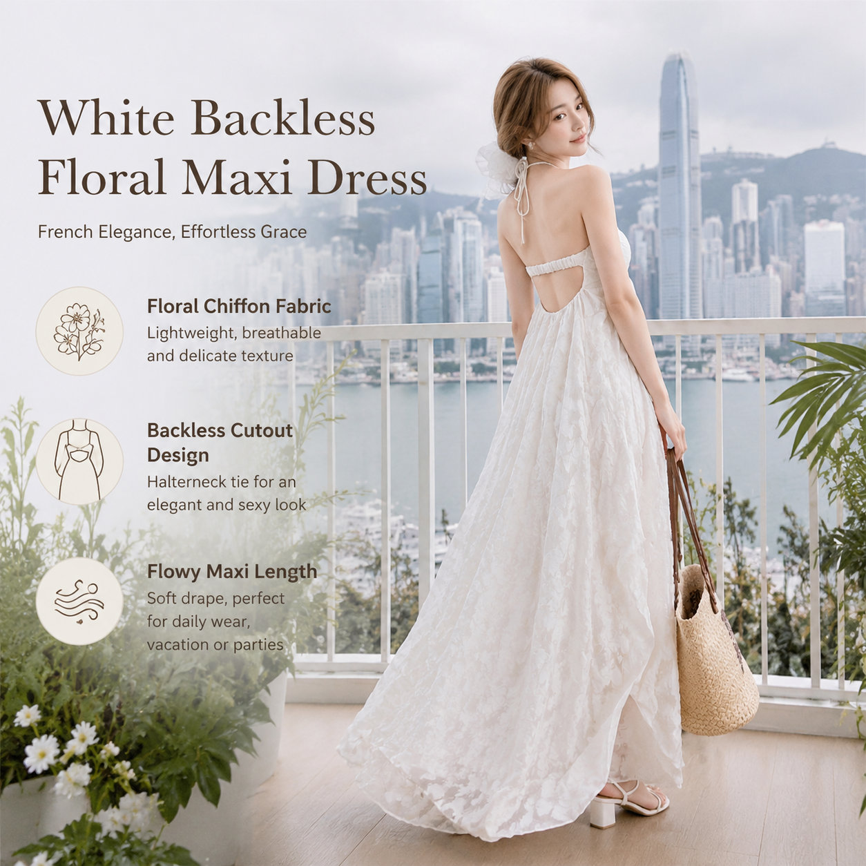 Chiffon Backless Halter Dress