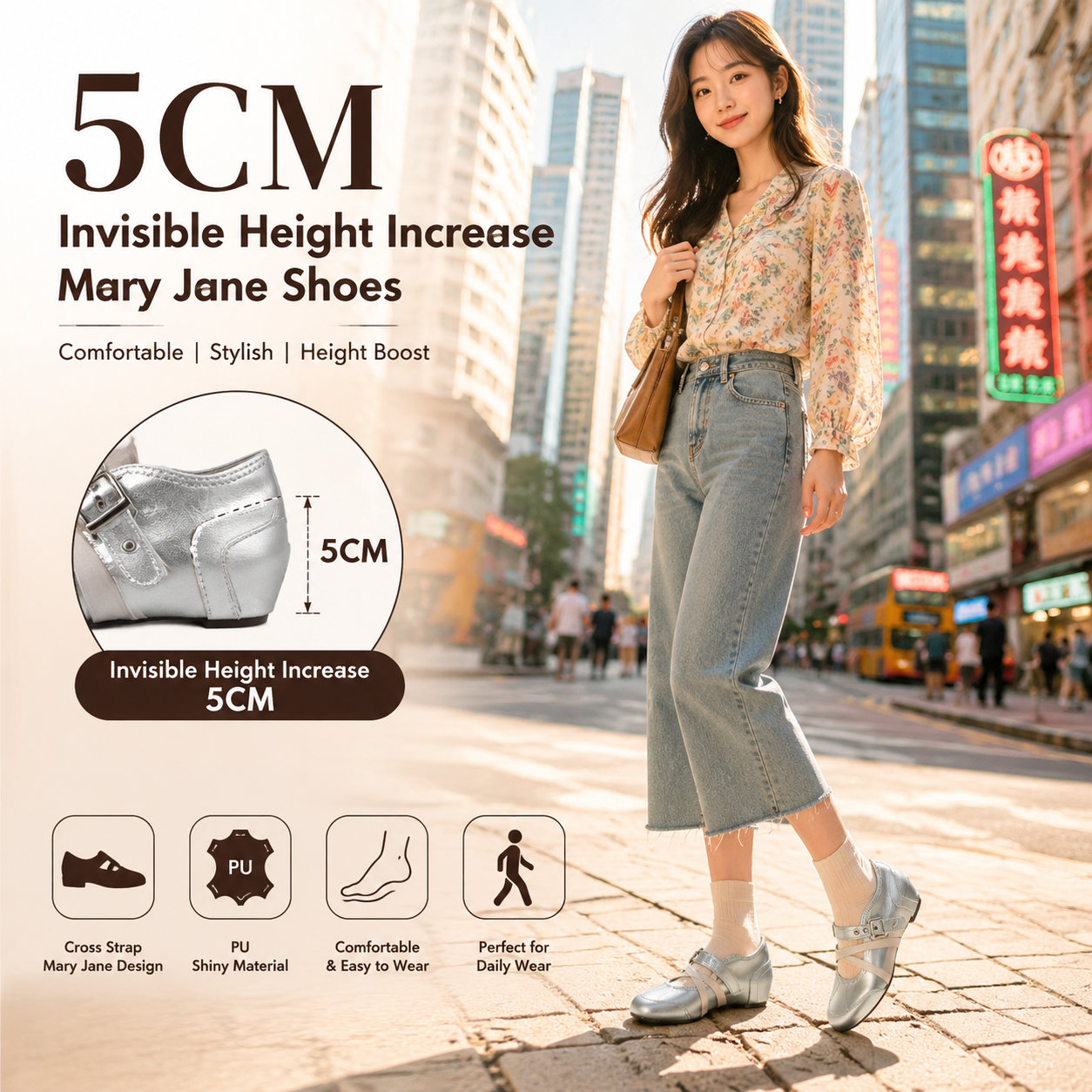 5CM Cross Strap Mary Jane Shoes